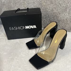 Fashion Nova Quilted Block Heel Clear Strap Mule Sandals Open Toe Womens 7